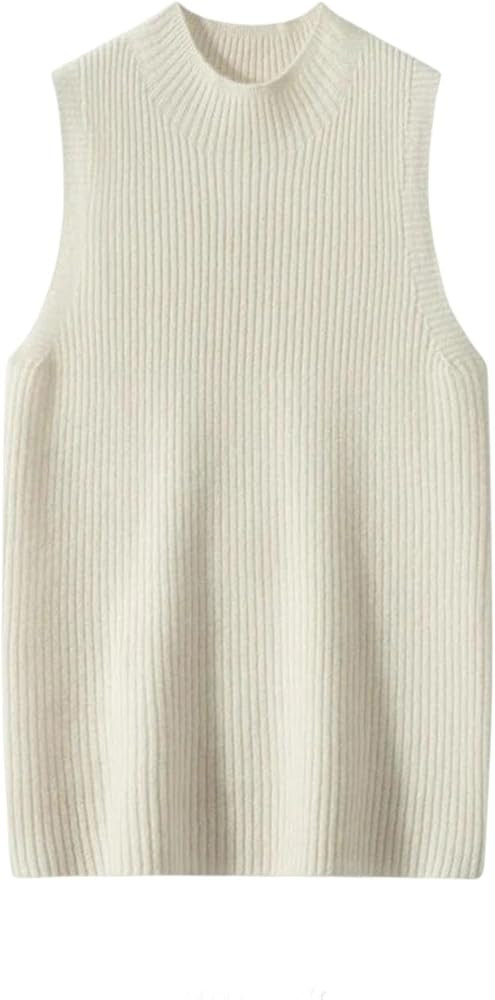 Women's Cashmere Sweater Vest Seamless Slim Stripe Textured Pullover Mock Neck Sleeveless Waistco... | Amazon (US)