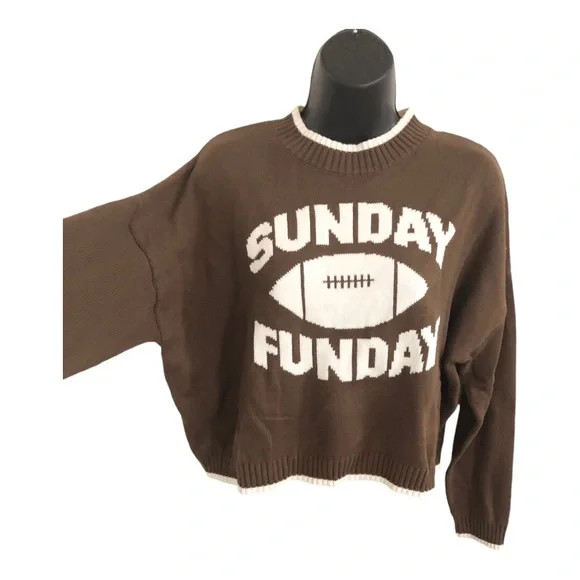 Jessica Simpson brown offwhite cream hem Sunday Funday long sleeve sweater sz XS | Poshmark