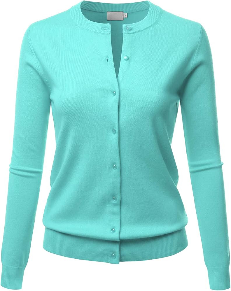 LALABEE Women's Crew Neck Gem Button Long Sleeve Soft Knit Cardigan Sweater | Amazon (US)