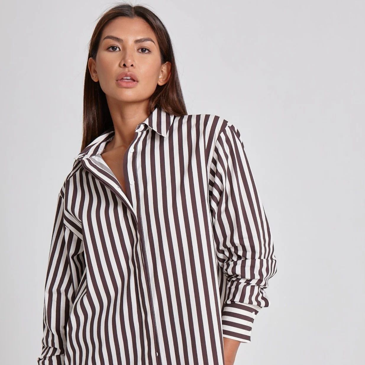 THE ULTIMATE STRIPE SHIRT - BROWN / CREAM STRIPE | WAT The Brand