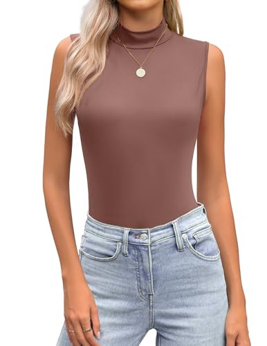 Zeagoo Womens Mock Turtleneck Tank Tops 2024 Slim Fitted Sleeveless Top Stretchy Basic Casual Layer Tee Shirts Brown | Amazon (US)