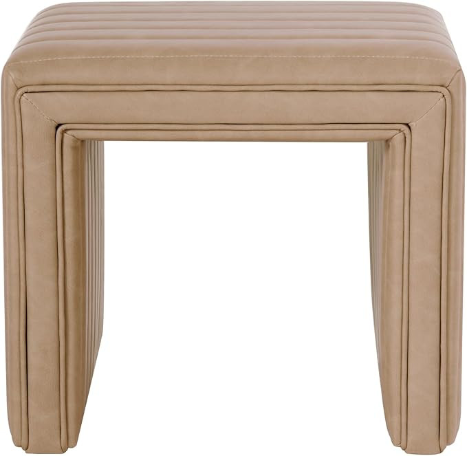 Amazon.com: HomePop Modern Channel Tufted Faux Leather Ottoman|Homepop Home Décor|Ottoman for Li... | Amazon (US)