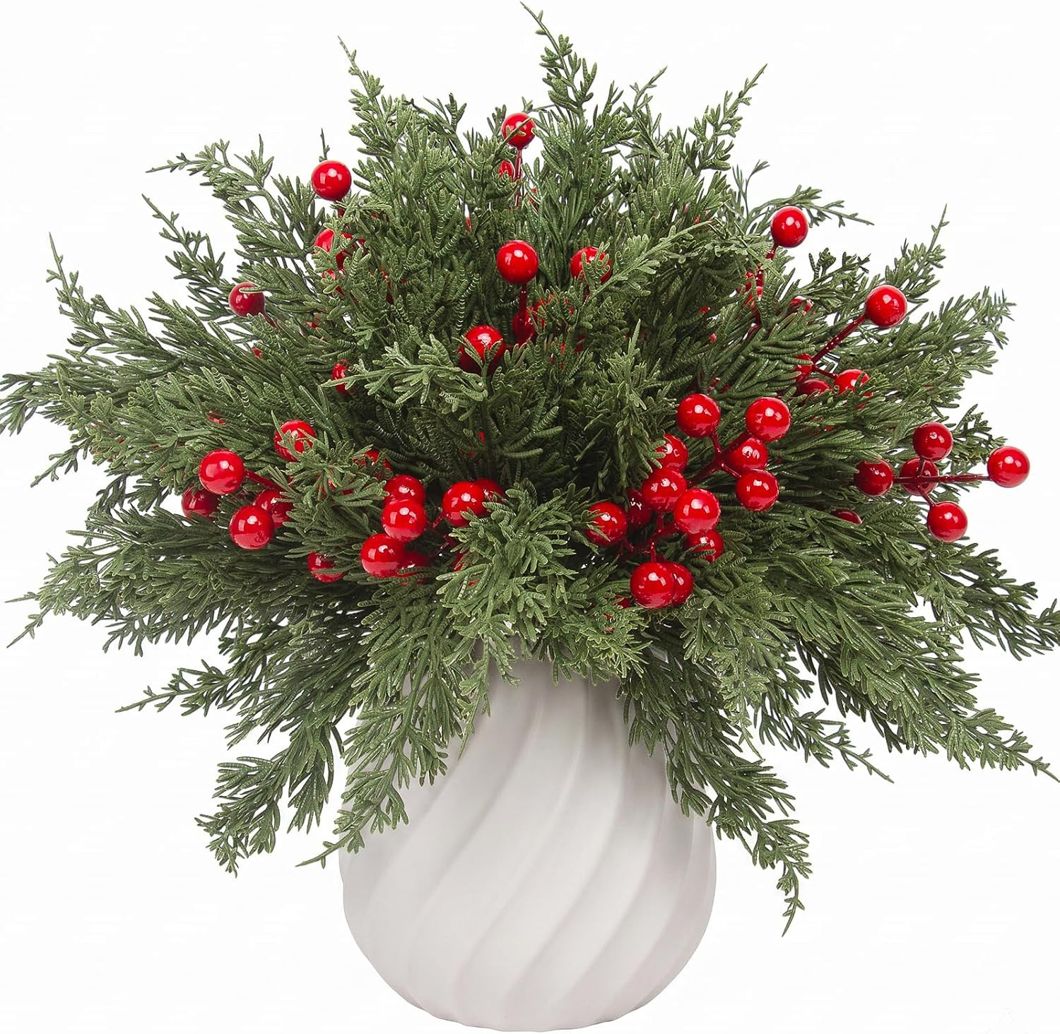lovemoon 70Pcs Christmas Artificial Pine Stems with Red Berries, Faux Cedar Branches, Fake Christmas Greenery Pine Picks with Berries Stems for DIY Crafts, Garland Wreath & Home Xmas Decor (70) | Amazon (US)