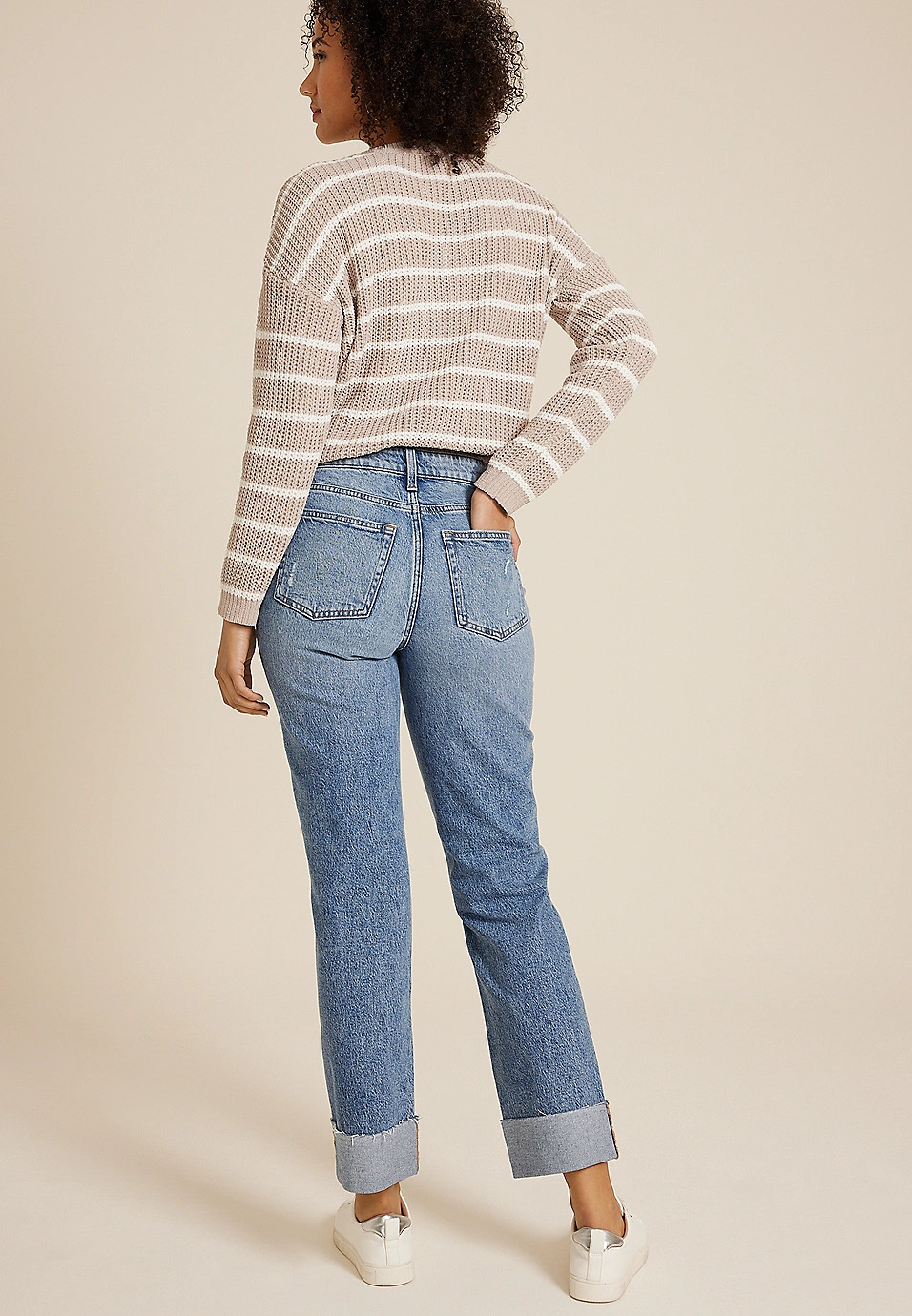 edgely™ High Rise Raw Cuff Hem Relaxed Straight Jean | Maurices