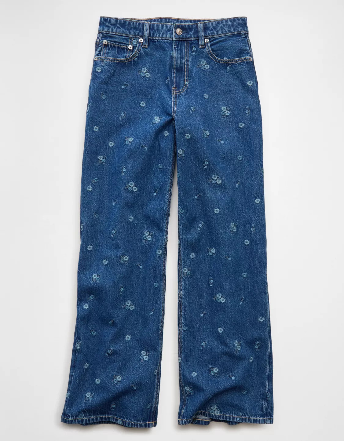 AE Dreamy Drape Strigid Super High-Waisted Embroidered Baggy Wide-Leg Jean | American Eagle Outfitters (US & CA)