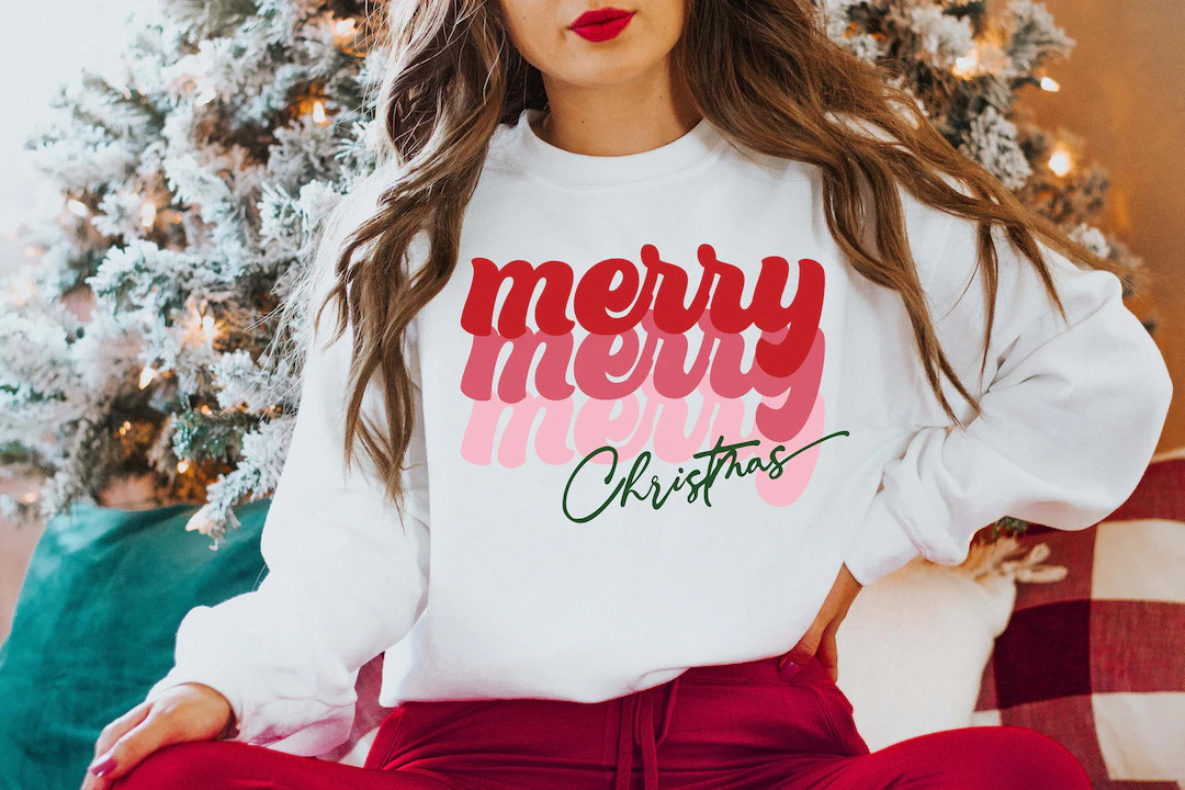 Merry Merry Christmas Sweatshirt, Christmas T-shirt, Unisex Sweatshirt for Women Christmas Sweats... | Etsy (US)