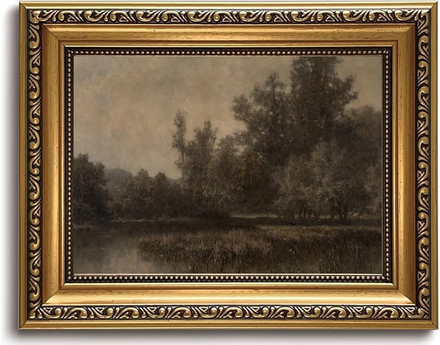 LHHJDIO Vintage Gold Framed Wall Art Moody Landscape Canvas Wall Art Farmhouse Fall Picture Wall ... | Amazon (US)