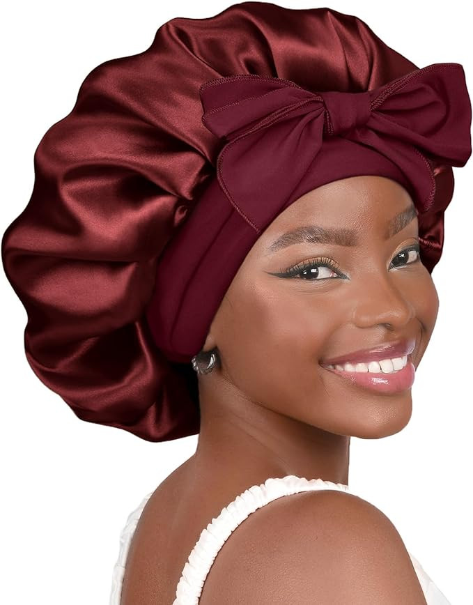YANIBEST Silk Bonnet for Sleeping Women Satin Bonnet Double Layer Satin Lined Hair Bonnet with Ti... | Amazon (US)