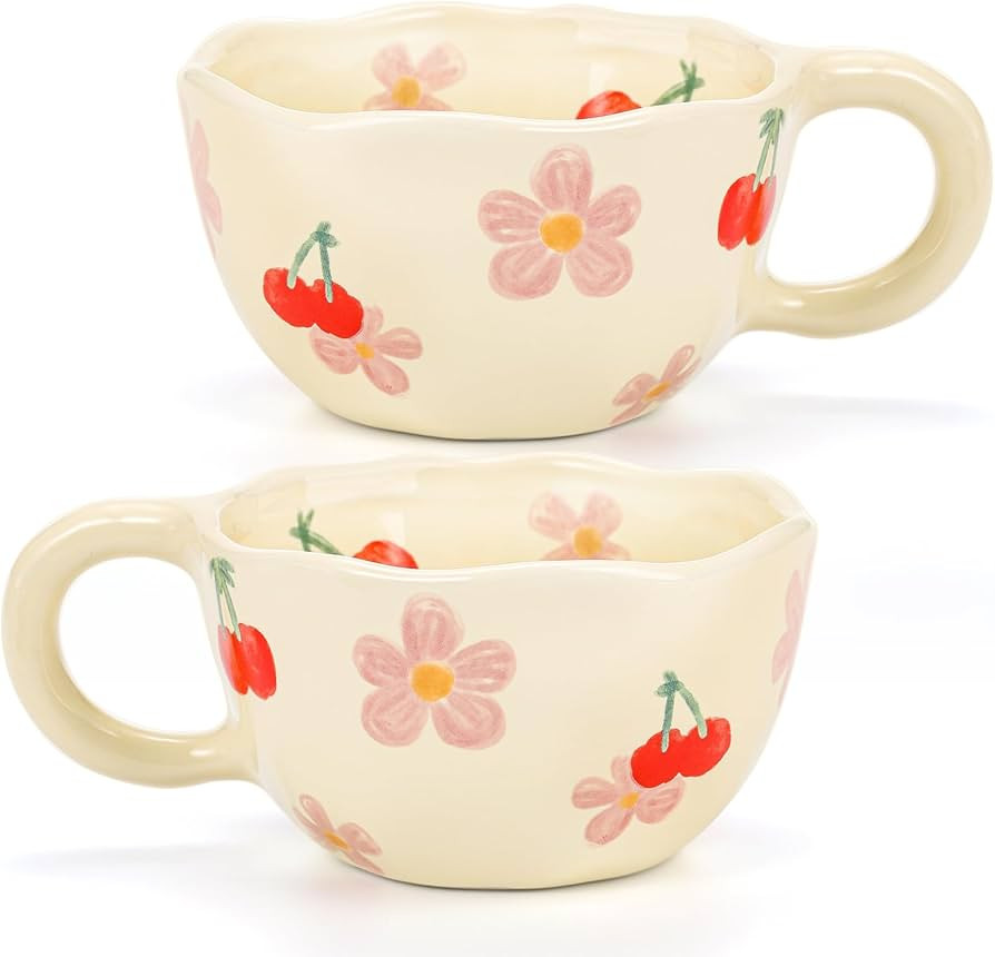 Yopay 2 Pack Ceramic Coffee Mug, 8oz Handmade Hot Chocolate Mugs, Cute Cup for Girl Microwave Saf... | Amazon (US)