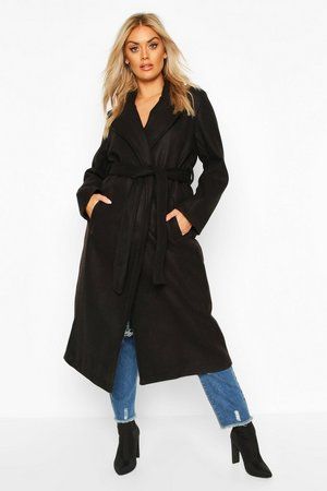 Plus Oversized Self Belted Long Coat | Boohoo.com (US & CA)