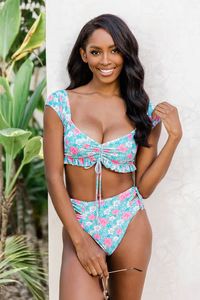 Cruise The Beach Pink Tropical Cinched Bust Bikini Top | Pink Lily