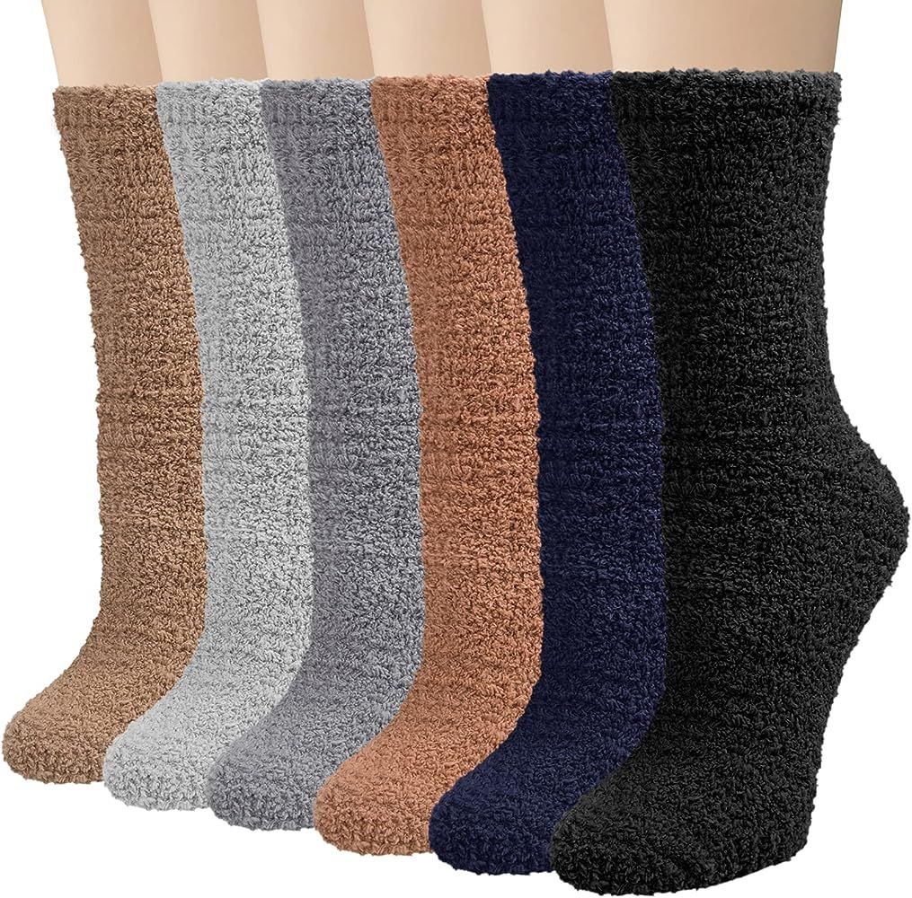 6 Pairs Womens Fuzzy Socks Winter Warm Soft Cozy Fluffy Microfiber House Sleeping Slipper Socks C... | Amazon (US)