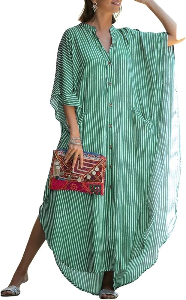 Bsubseach Women Stylish Plus Size Beach Shirt Dress Loose Button Up Bikini Cover Up | Amazon (US)