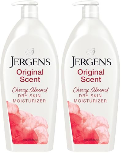 Jergens Original Scent Dry Skin Lotion, Body and Hand Moisturizer for Long Lasting Skin Hydration, with HYDRALUCENCE blend and Cherry Almond Essence, 32 Ounce (Pack of 2) | Amazon (US)