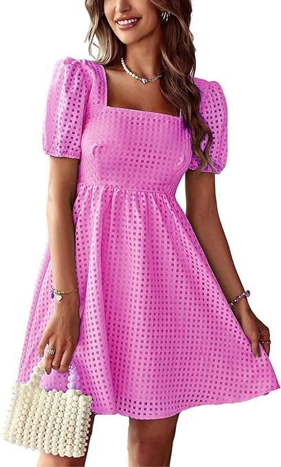 Raikamitu Women's Summer Lantern Sleeve Square Neck Dress Open Back Cute Babydoll A-Line Vintage ... | Amazon (US)