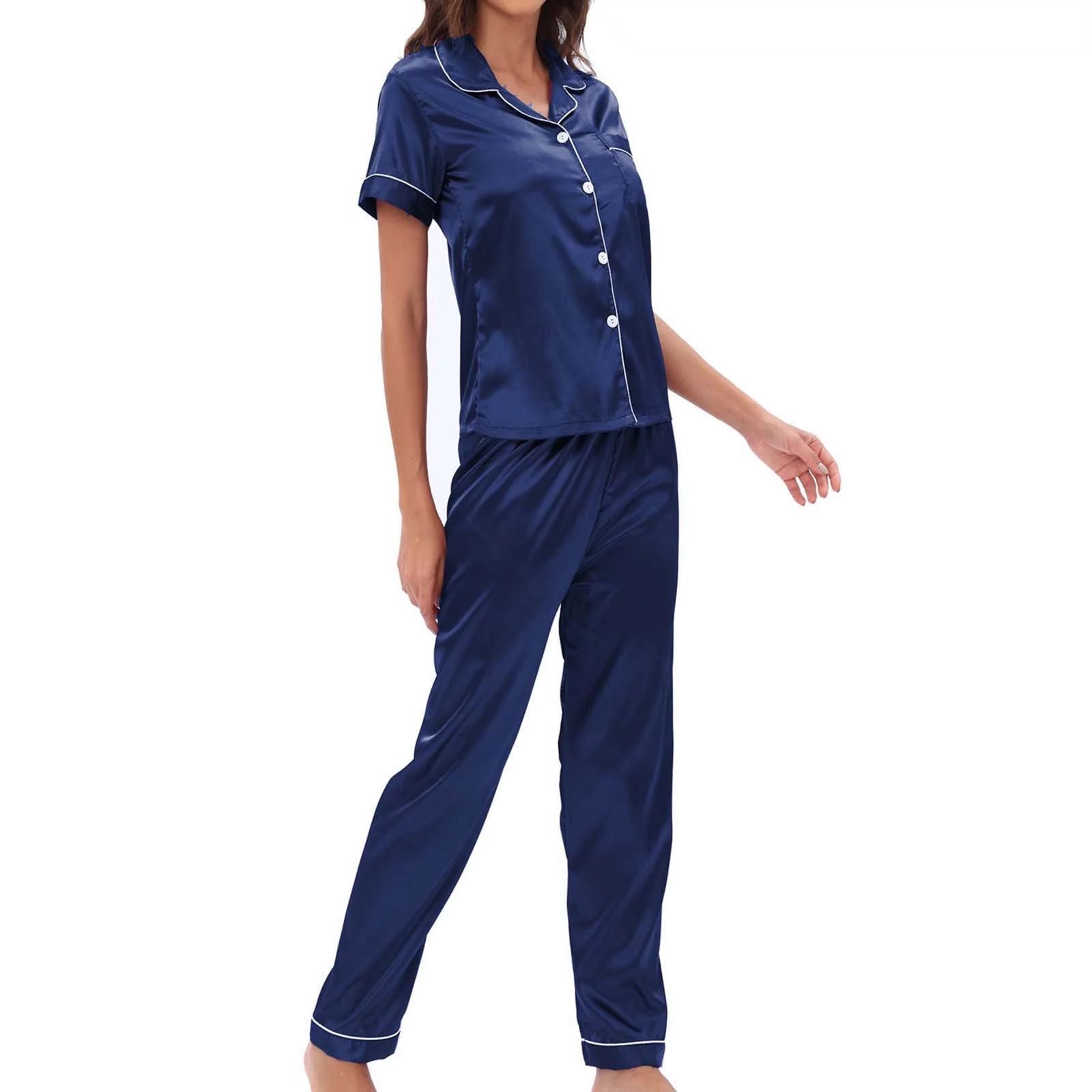 Lovskoo Womens Pajama Sets Loungewear Trendy Wear Pajamas Two Piece Suit Button Down Shirt Short ... | Walmart (US)