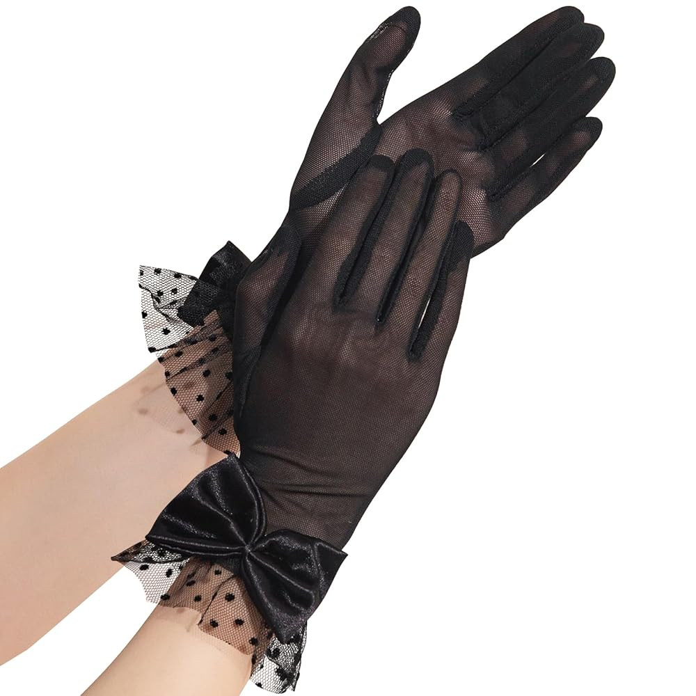VIBILIA Women Lace Gloves Party Wedding Tea Party Gloves Black Bow Short Gloves for Opera Evening... | Amazon (US)