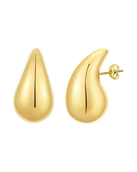 Chunky Gold Earrings 14K Gold Plated Teardrop Earrings for für Women Girls Mother's Day Valentin... | Amazon (UK)