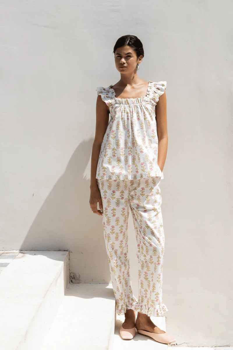 Nicolette Sleep Set - Pants - Cotton - Lotus Flower | Piyama US