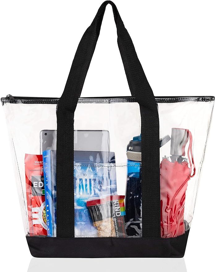 Clear Tote Bags for Work, Beach, Stadium, Security Approved With Zipper Closure | Amazon (US)