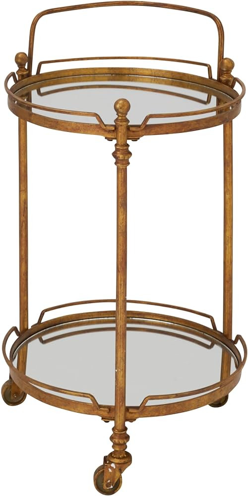 Deco 79 Metal Round Bar Cart with Wheels and Handle, 19" x 18" x 31", Brass | Amazon (US)