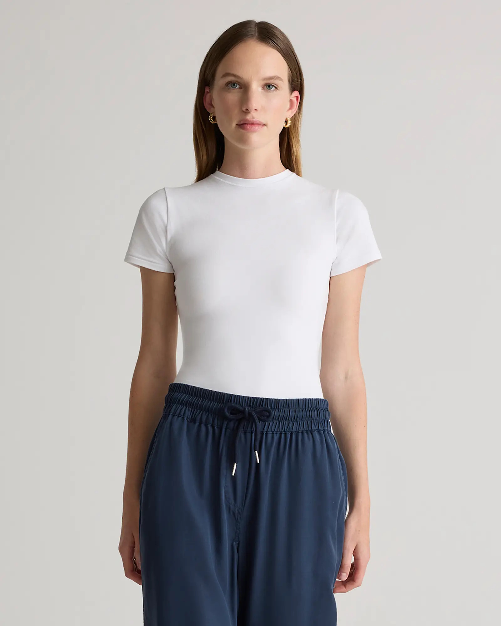 Stretch Cotton Jersey Fitted T-Shirt in Soft White | Quince