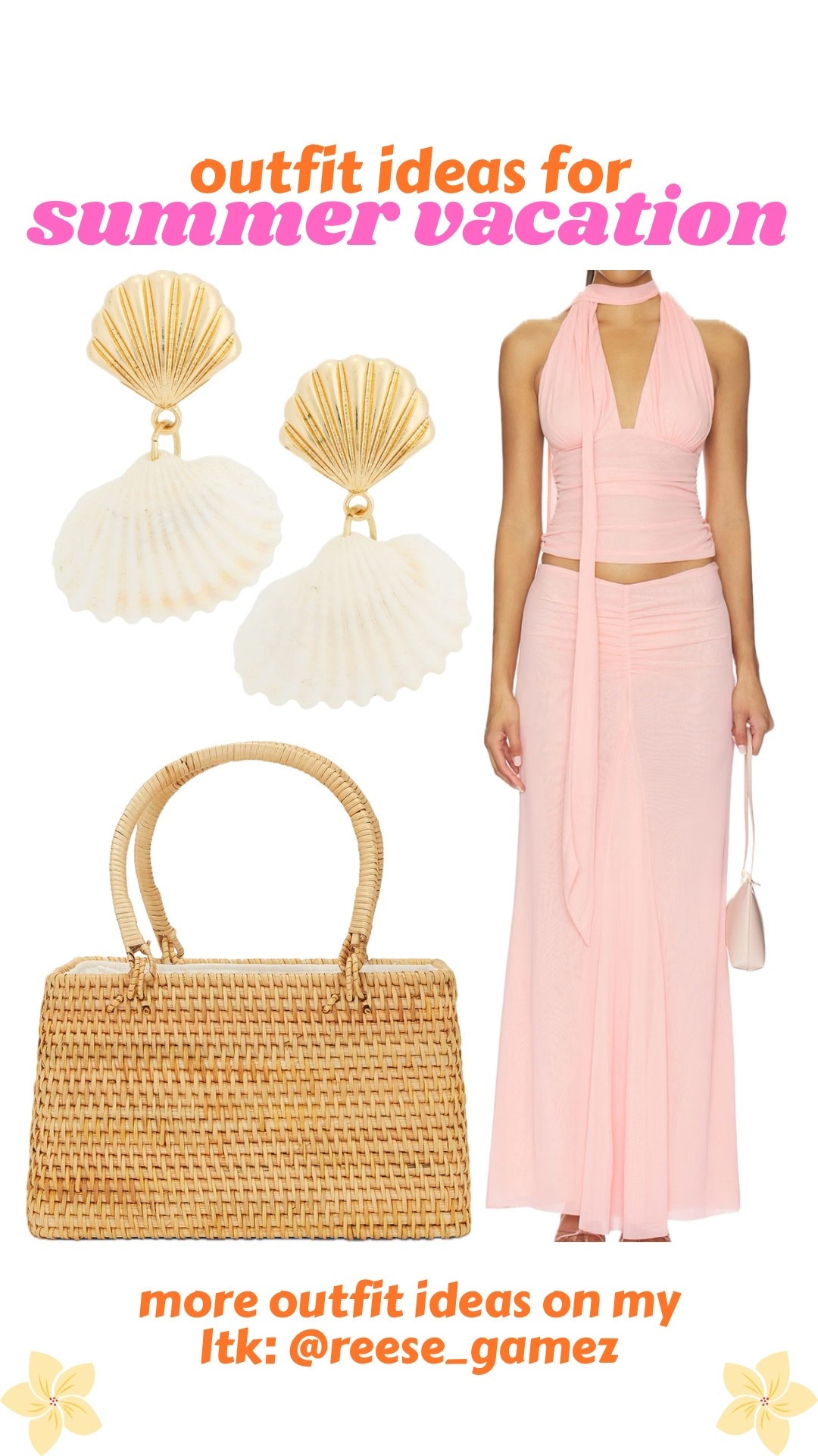 outfits for summer vacation 🩷 matching set, straw bag, beach bag, beach outfit, resort outfit, hawaii outfit, tropical vacation outfit, statement earrings, seashell earrings

#LTKootd #LTKSeasonal #LTKTravel