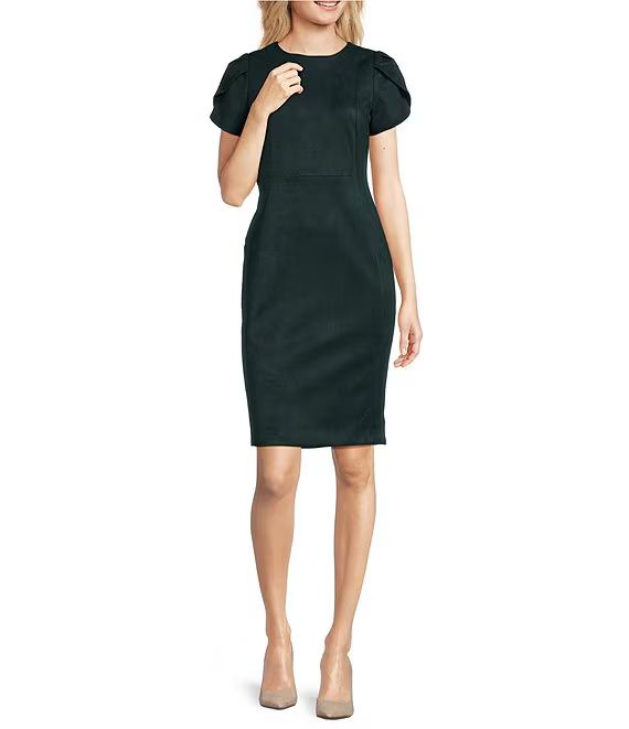 Scuba Suede Petal Short Sleeve Crew Neck Sheath Dress | Dillard's