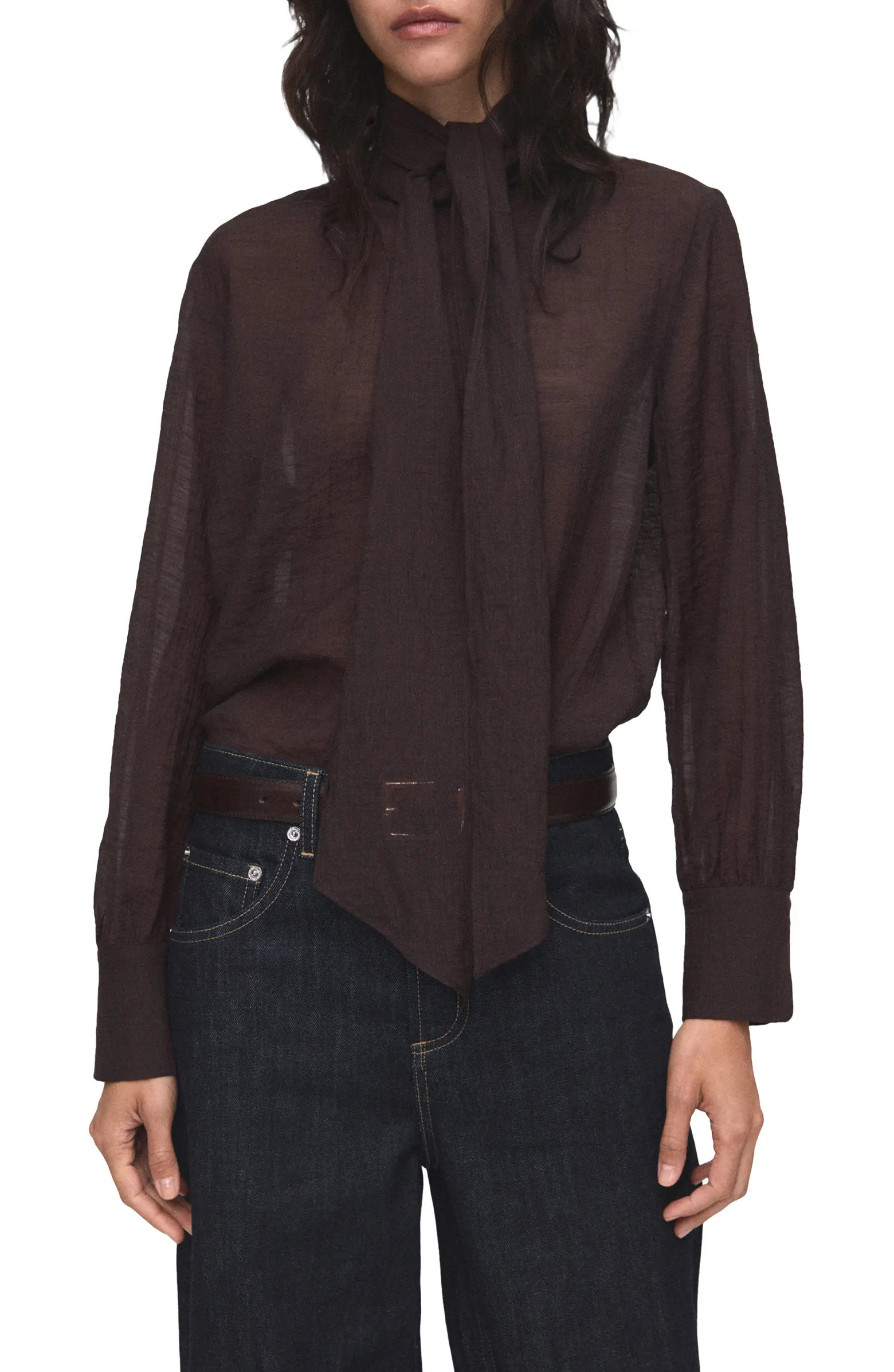 Tie Neck Textured Shirt | Nordstrom