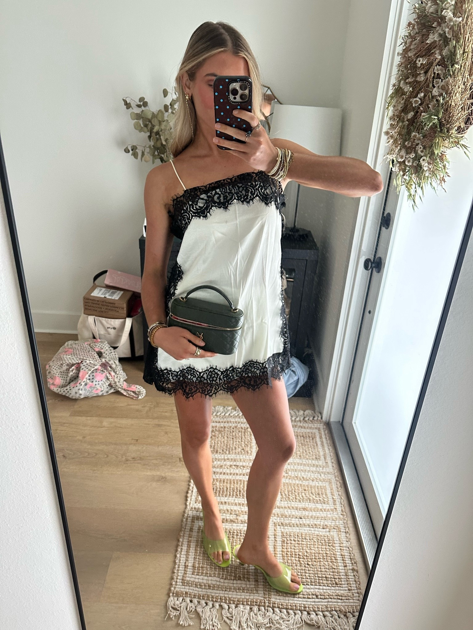 Amazon size small women Silk Lace Trim Cami Tops Y2k Spaghetti Strap Silky Slip Dress Y2k Backless Going Out Camisole. My shoes are Walmart! I love the mix matching greens with the YSL bag I rented from @Vivrelle

#LTKootd #LTKdayinmylife #LTKSeasonal