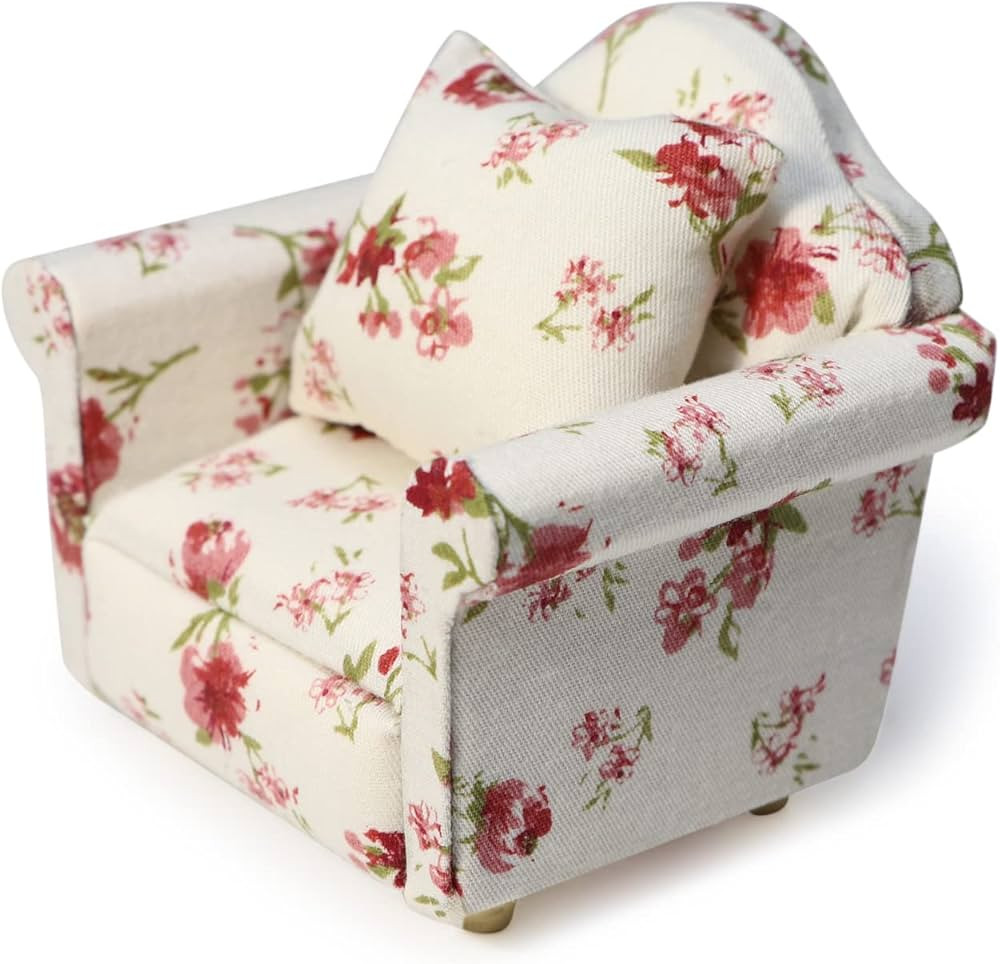 Dollhouse Couch with Pillow 1 12 Scale Miniature Sofa Arm Chair Living Room Furniture Wooden Fabr... | Amazon (US)