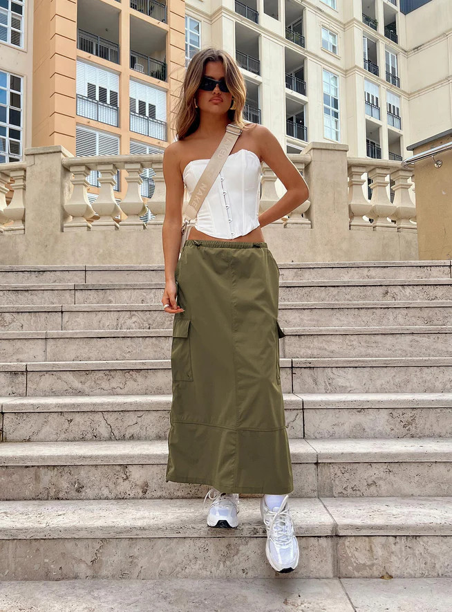Ferguson Parachute Maxi Skirt Khaki | Princess Polly US