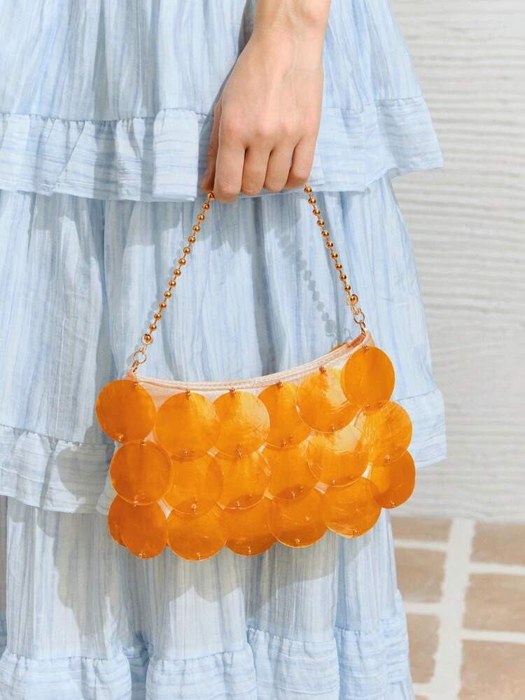 SHECARRY Ladies, Women Shell Pieces Top Handle Bags , Gold Metal Chain,Fashionable, Simple, Elegant, Versatile, For Beach,Vacation,Holiday,Summer, Seaside | SHEIN