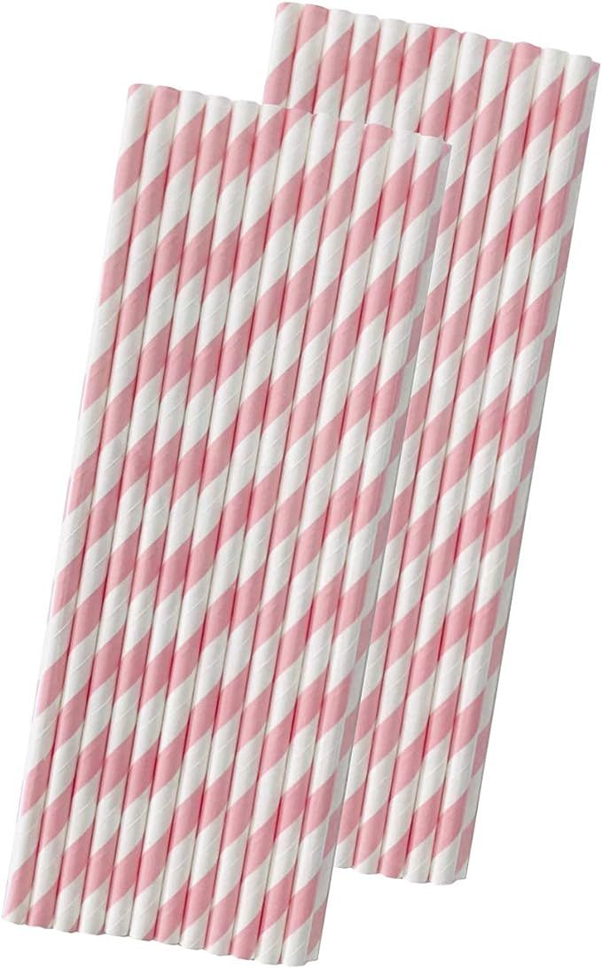 Striped Paper Straws - Light Blush Pink White - 7.75 Inches - Pack of 50- Outside the Box Papers ... | Amazon (US)