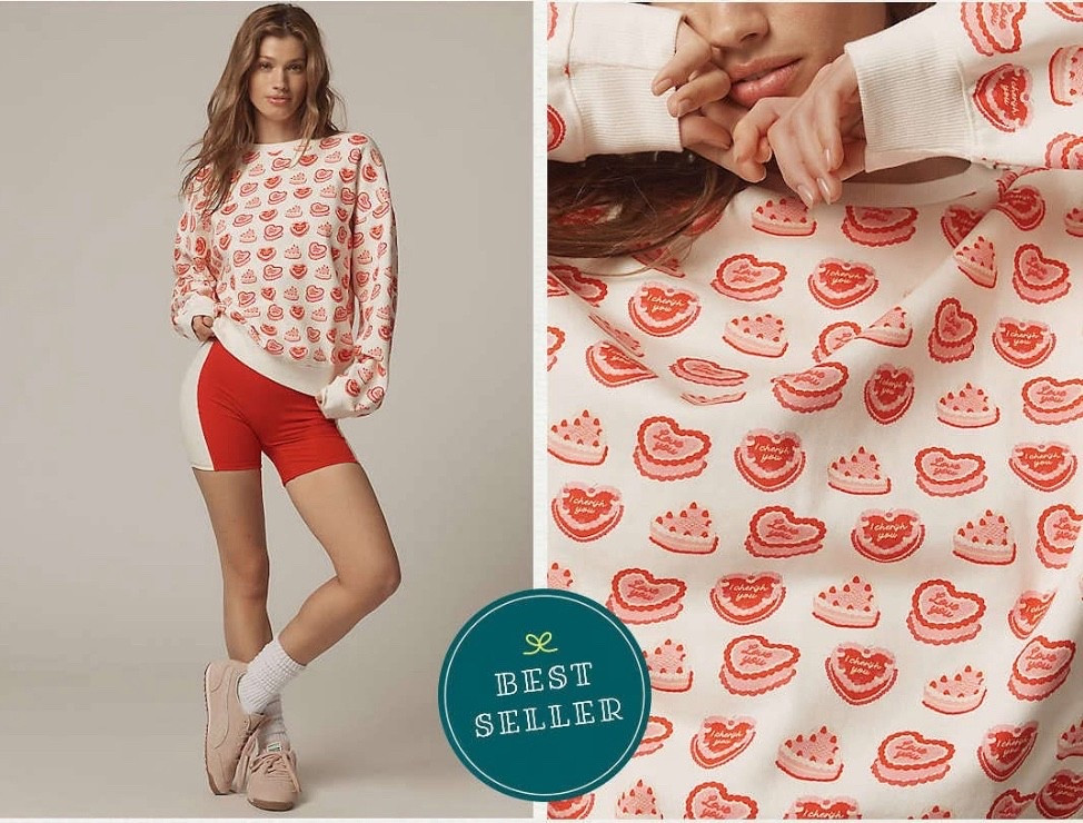 Beach Riot Devyn Long-Sleeve Cotton Heart Sweatshirt