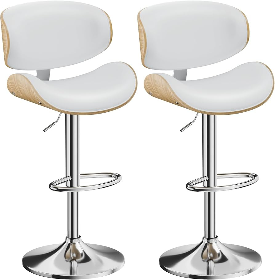 Swivel Bar Stools Set of 2 for Kitchen Counter, Adjustable Bentwood Barstools, Modern PU Leather ... | Amazon (US)