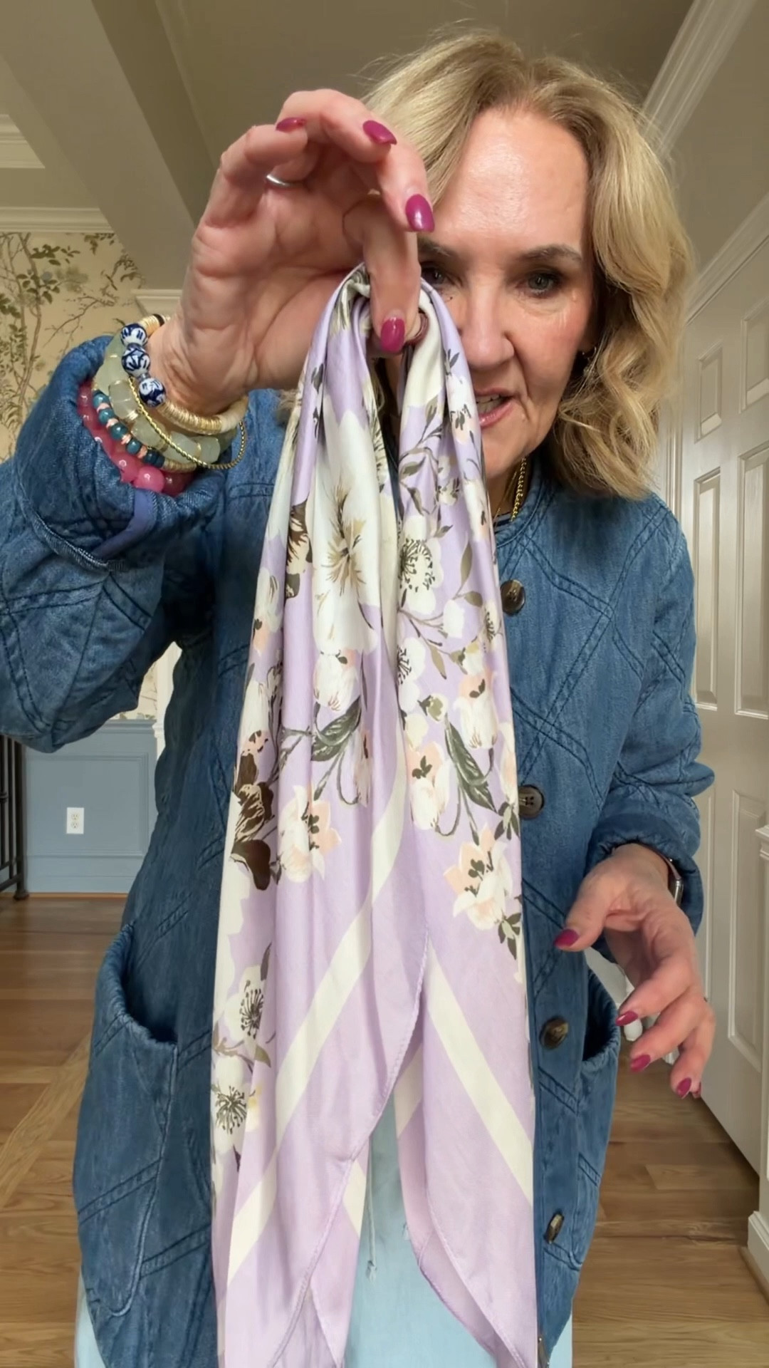 All true to size! Mediums in all. I did not get a petite in the pants. 
Pre order my bracelet stack 20% off with code NANETTE20
The lilac barn jacket is a medium petite 

Purple lilac spring outfits drawstring jeans pull on pants 

#LTKSeasonal #LTKOver40 #LTKSaleAlert
