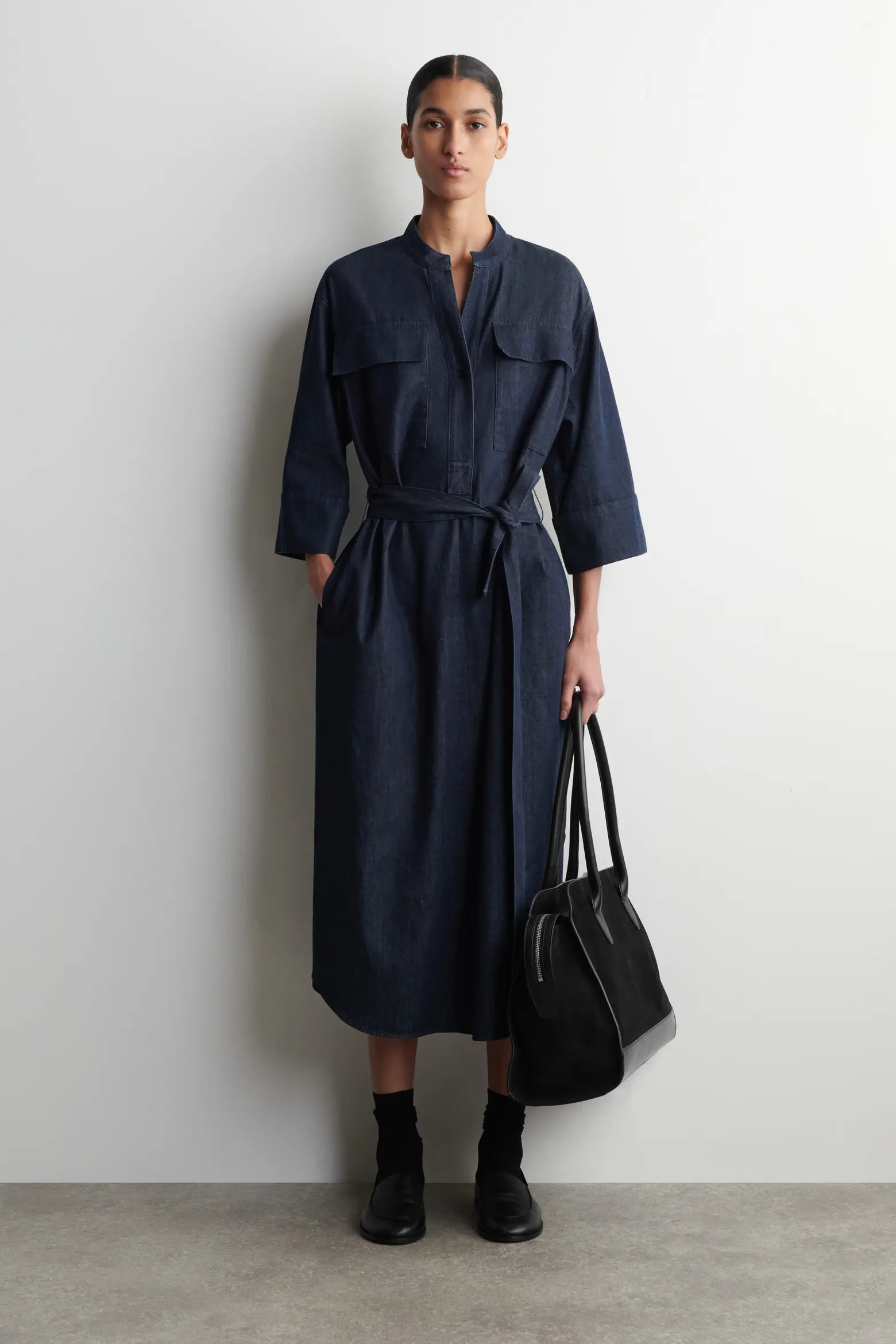 Denim Utility Midi Shirt Dress (Women) | Nordstrom | Nordstrom
