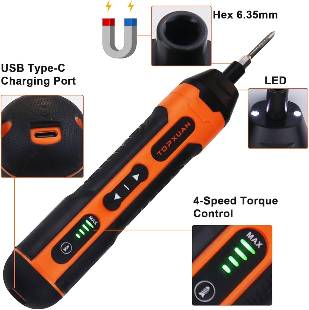 Electric Screwdriver Kit,4V Rechargeable Cordless Small Orange Drill, with LED Lights&USB Charging Battery,Speed Adjustable,Electric&Manual, Includes USB Cable&11pcs Bits Set,1 Bit Extender | Amazon (US)