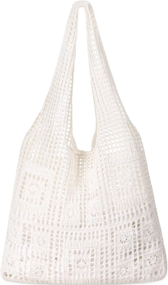 Crochet Bags, Beach Mesh Tote Bag Womens Shoulder Shopping Handbag Casual Travel Totes Bag Foldab... | Amazon (US)