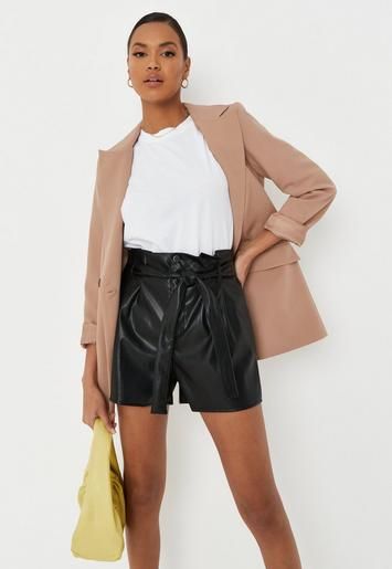Missguided - Black Faux Leather Paperbag Shorts | Missguided (UK & IE)
