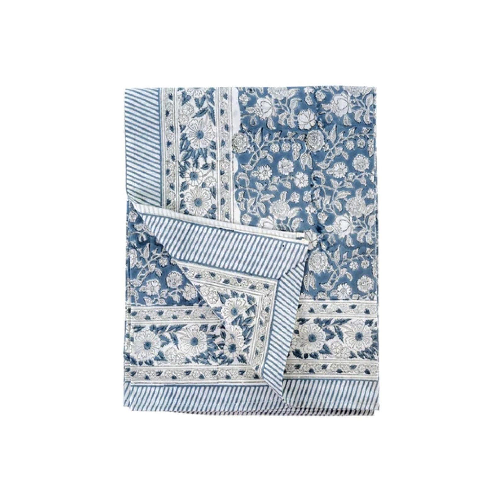 Botanical Hand Block Tablecloth in Blue | Brooke and Lou