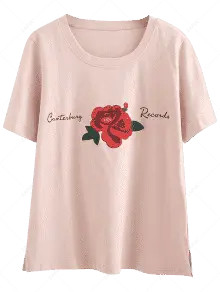 Cotton Rose Side Slit T Shirt | ZAFUL (Global)