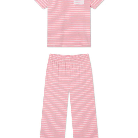 Pima Crew Wide Leg Pajama Set in Rosewater Rowing Stripe | Lake Pajamas