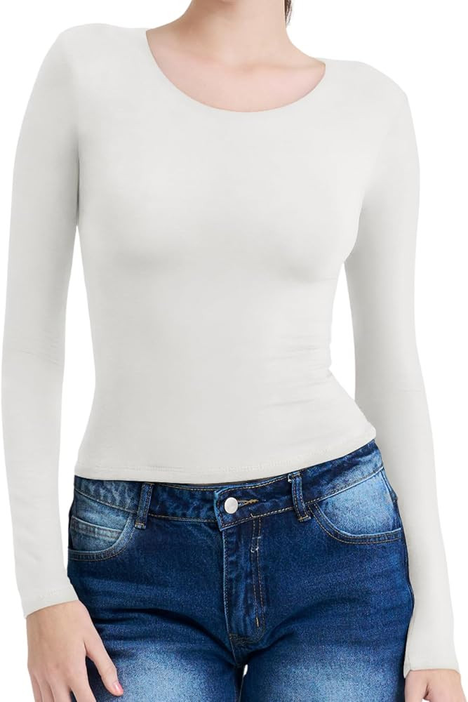 Women's Classic Long Sleeve Fitted Crew Neck Top, Casual Basic Stretch Shirt for Daily Wear | Amazon (US)