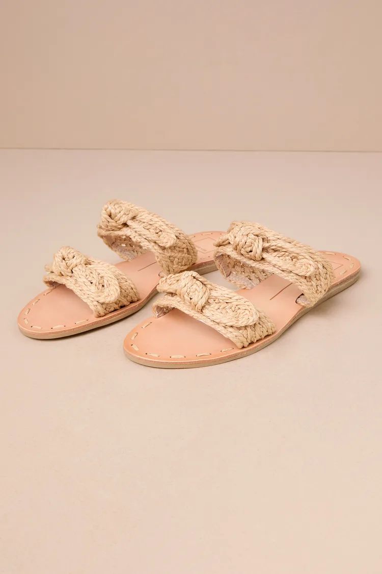 Dinah Light Natural Woven Raffia Bow Flat Slide Sandals | Lulus