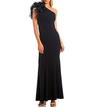 Aidan Mattox Organza Ruffle One-Shoulder Sleeveless Long Column Gown - 0 | Dillard's