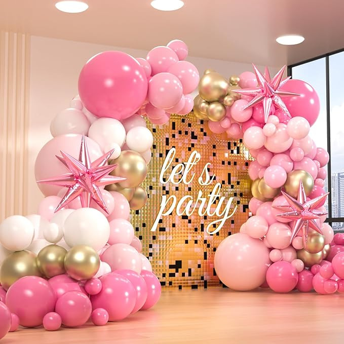 161pcs Pink Balloons Arch Kit, Pastel Macaron Pink and Gold White With 3pcs Starburst Foil Balloo... | Amazon (US)