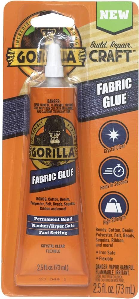 Gorilla Waterproof Fabric Glue 2.5 Ounce Tube, Clear, (Pack of 1) | Amazon (US)