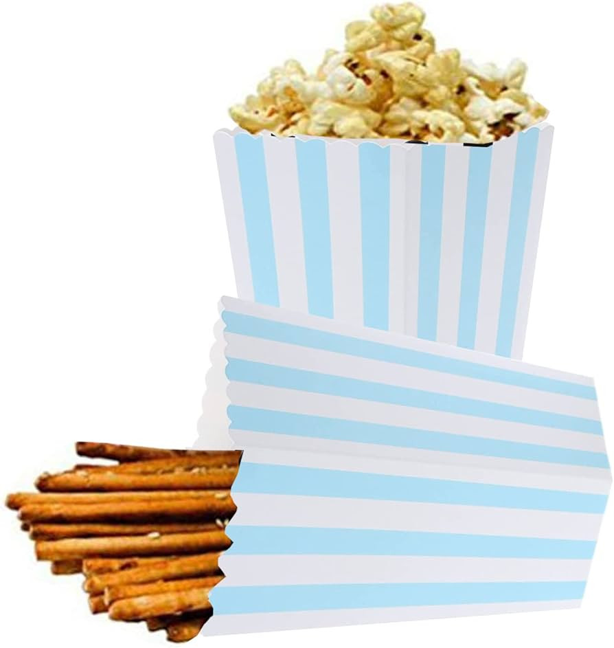 BinaryABC Popcorn Boxes,Stripe Pattern Decorative Dinnerware for Party,12 x 7CM,24pcs (Blue) | Amazon (US)